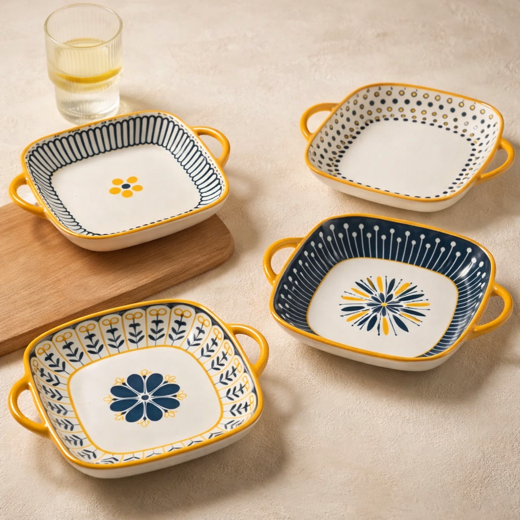 4 pcs ceramic 8-inch discs, Japanese dining table serving plates, relief craft salad pasta plates