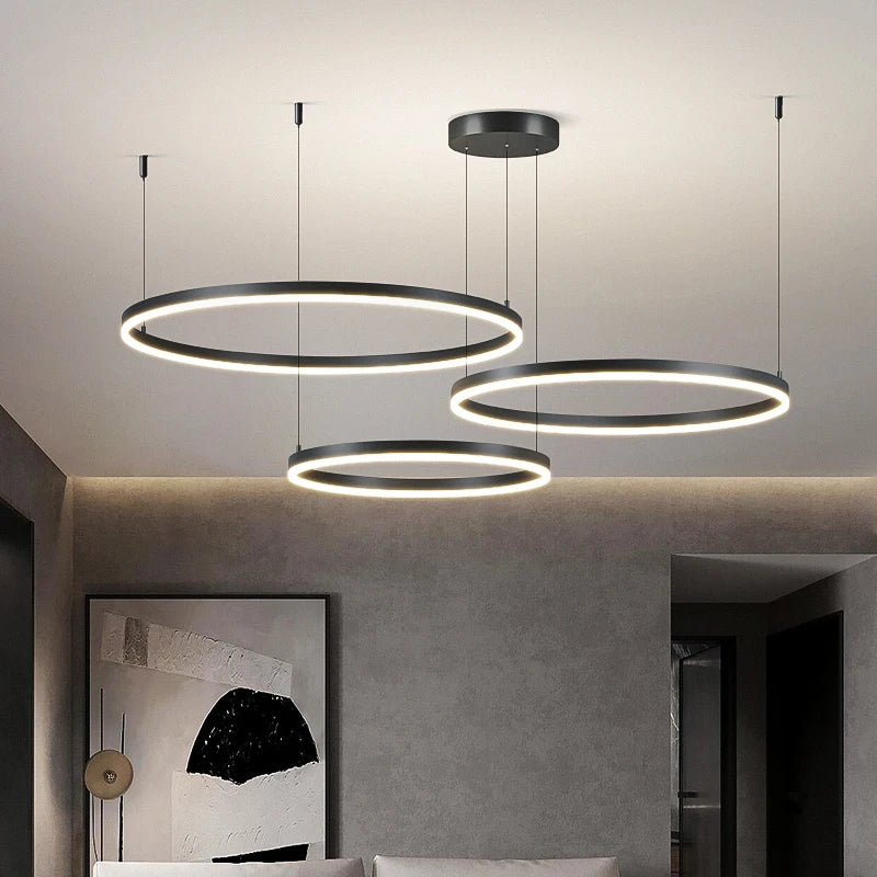 Modern LED Home Deco Chandelier Ring Light Circle Fixtures For Home Living Ceiling Pendant Lamp Gold Black Coffee Hanging Lamp