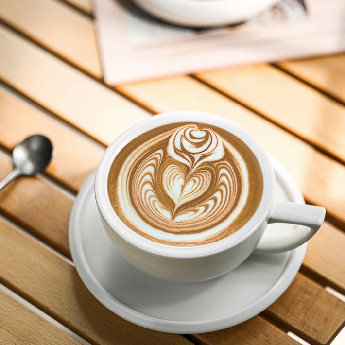 MHW-3BOMBER 280ml Ceramic Coffee Cup with Saucer & Spoon Set Art Latte Espresso Mug for Tea Cappuccino Home Kitchen Accessories