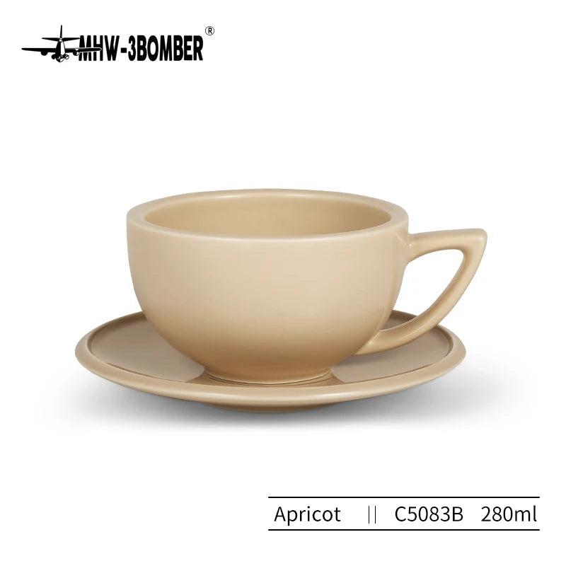 MHW-3BOMBER 280ml Ceramic Coffee Cup with Saucer & Spoon Set Art Latte Espresso Mug for Tea Cappuccino Home Kitchen Accessories