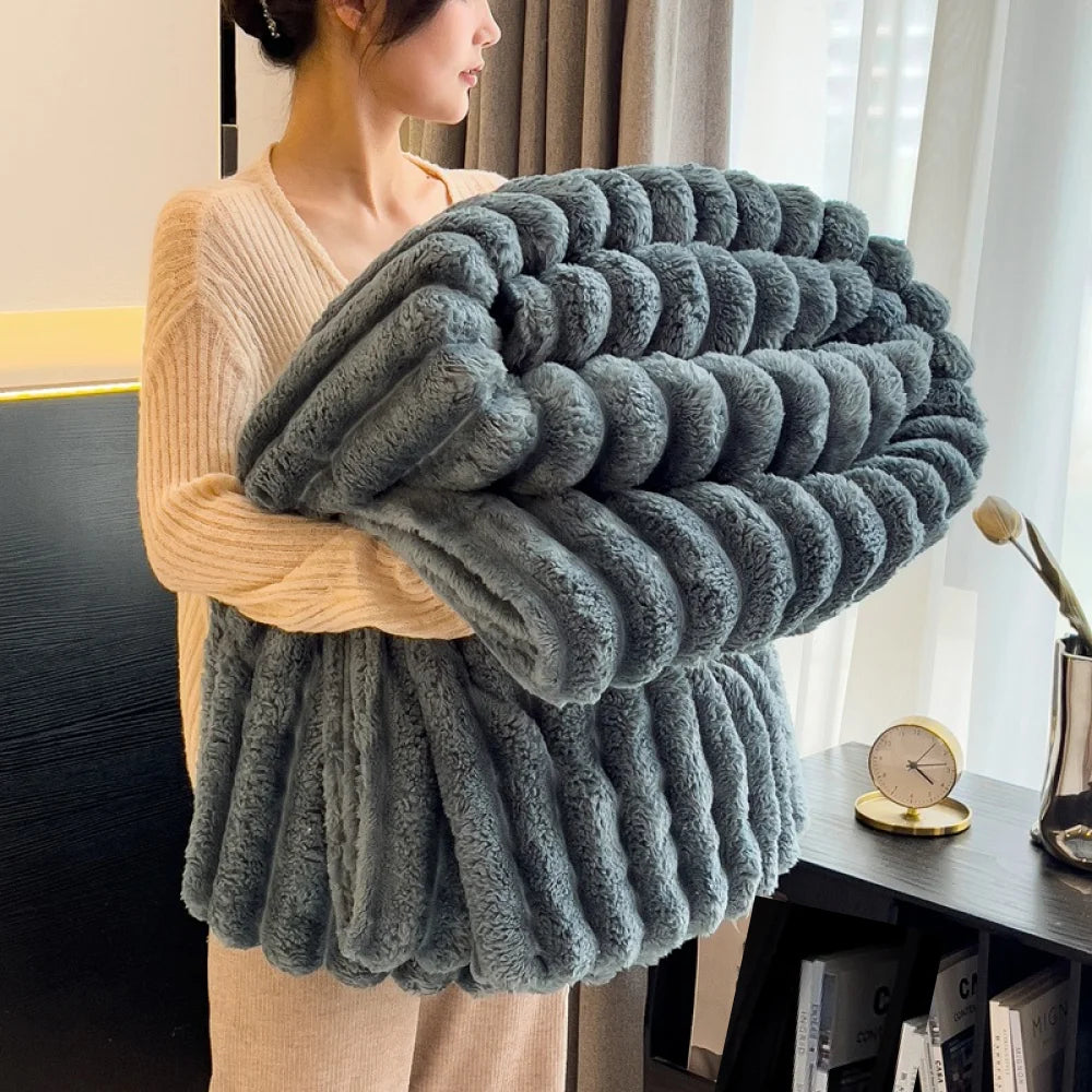 1pc Throw Blanket for Bed - 250GSM Soft & Warm Fluffy Blanket, Decorative Striped Blankets for Winter  Nap / Sleep