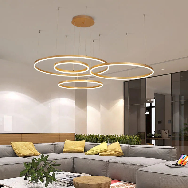 Modern LED Home Deco Chandelier Ring Light Circle Fixtures For Home Living Ceiling Pendant Lamp Gold Black Coffee Hanging Lamp