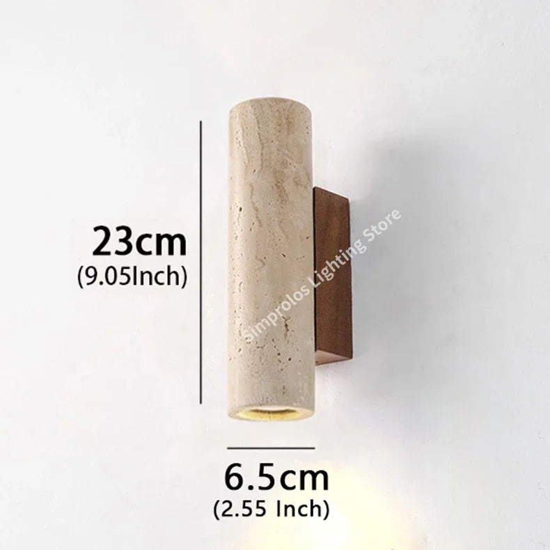 Yellow Travertine Wall Lamp Vintage Design Wood Stone Sconce Light Hallway LED Lighting Fixture Bedroom Bedside Home Decor Light
