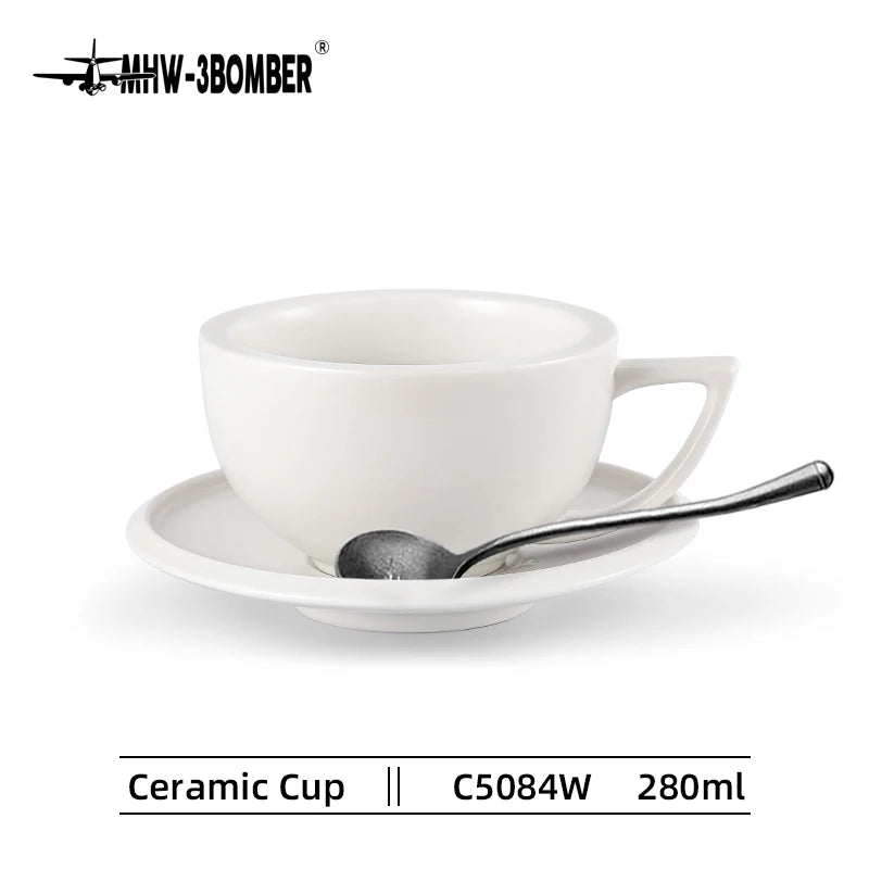 MHW-3BOMBER 280ml Ceramic Coffee Cup with Saucer & Spoon Set Art Latte Espresso Mug for Tea Cappuccino Home Kitchen Accessories