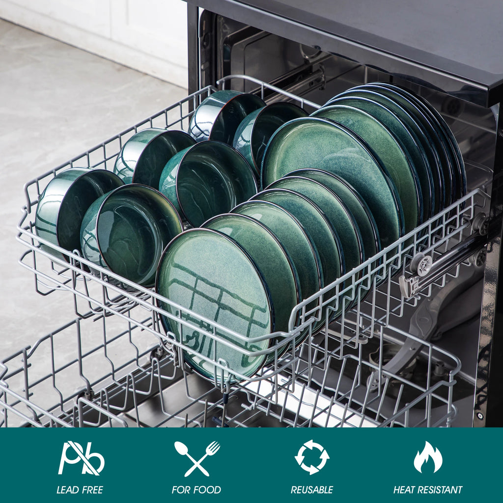 vancasso 12/18 Piece Green Reactive Glaze Dinnerware Set Scratch Resistant Stoneware Set with 4/6pcs Dinner plate/Dessert/Bowl