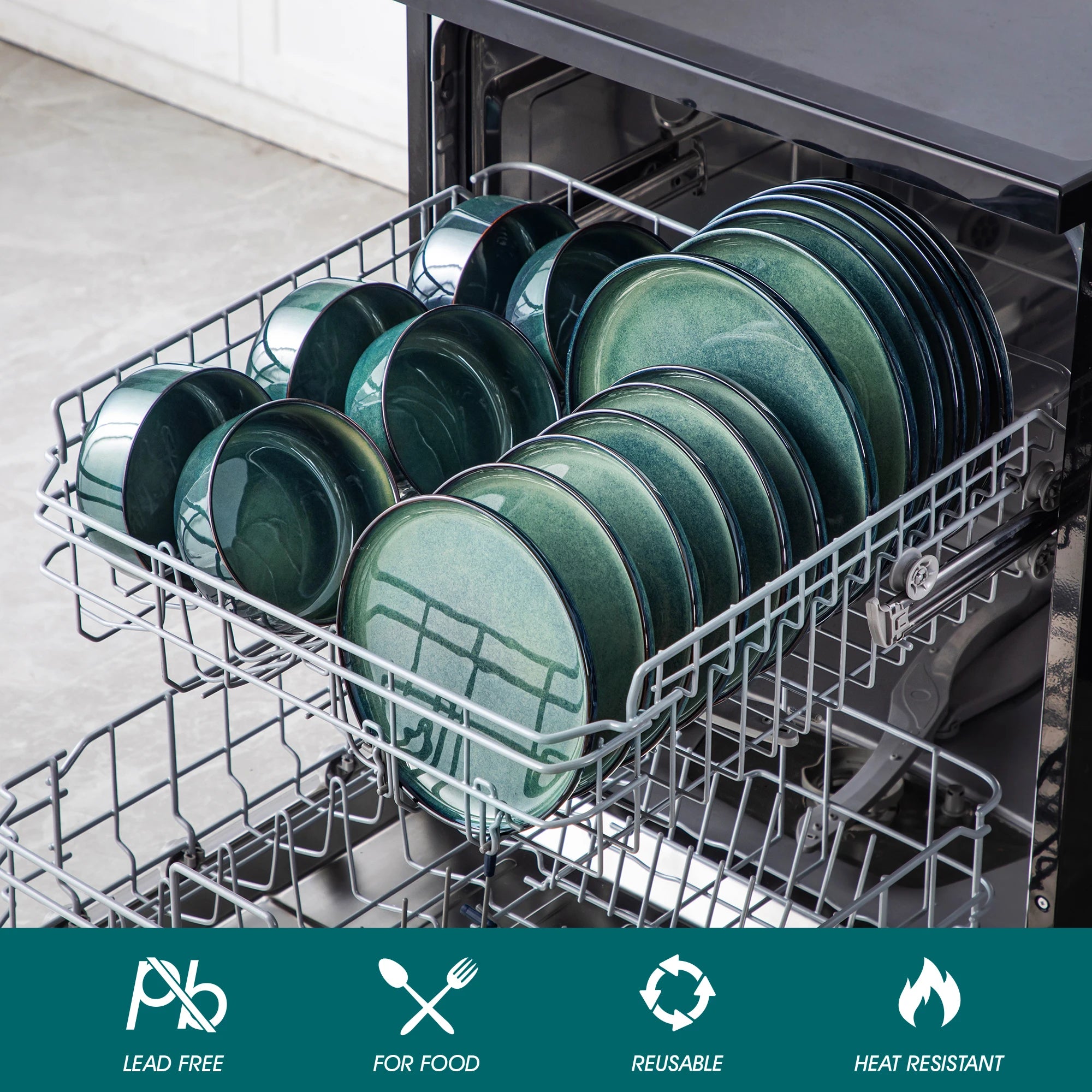 vancasso 12/18 Piece Green Reactive Glaze Dinnerware Set Scratch Resistant Stoneware Set with 4/6pcs Dinner plate/Dessert/Bowl