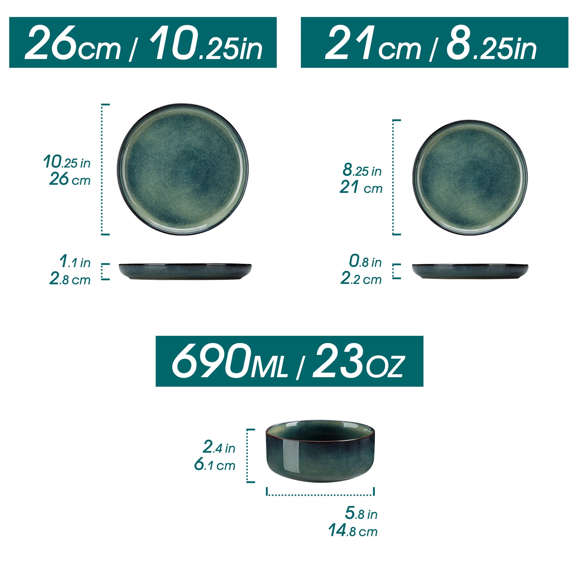 vancasso 12/18 Piece Green Reactive Glaze Dinnerware Set Scratch Resistant Stoneware Set with 4/6pcs Dinner plate/Dessert/Bowl