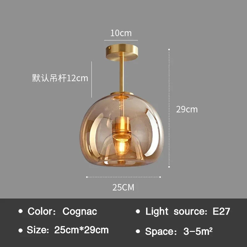 Modern Cognac Glass Ceiling Lamp for Living Dinning Room Aisle Restaurant Chandelier Creative Indoor Home Decor Lighting Fixture