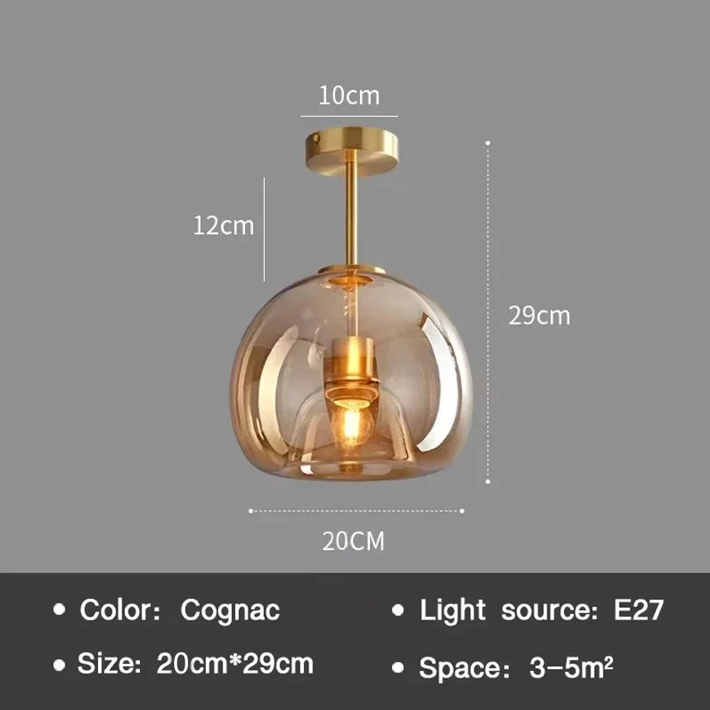 Modern Cognac Glass Ceiling Lamp for Living Dinning Room Aisle Restaurant Chandelier Creative Indoor Home Decor Lighting Fixture