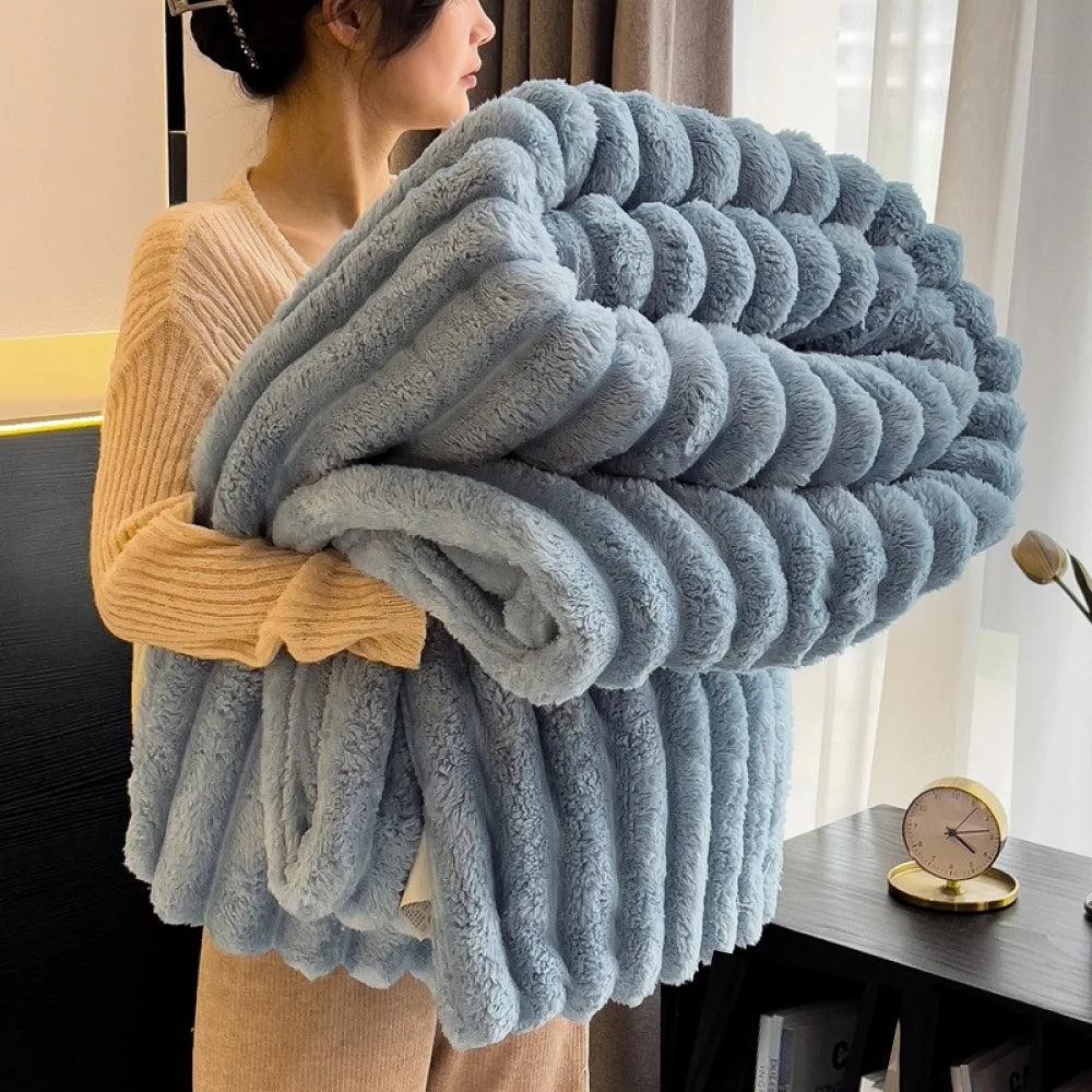1pc Throw Blanket for Bed - 250GSM Soft & Warm Fluffy Blanket, Decorative Striped Blankets for Winter  Nap / Sleep