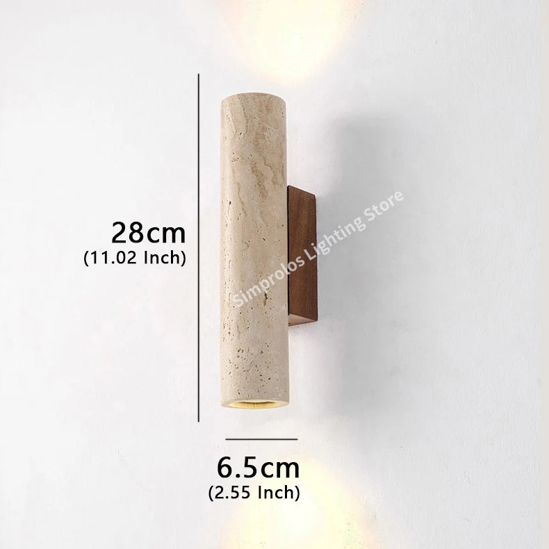 Yellow Travertine Wall Lamp Vintage Design Wood Stone Sconce Light Hallway LED Lighting Fixture Bedroom Bedside Home Decor Light