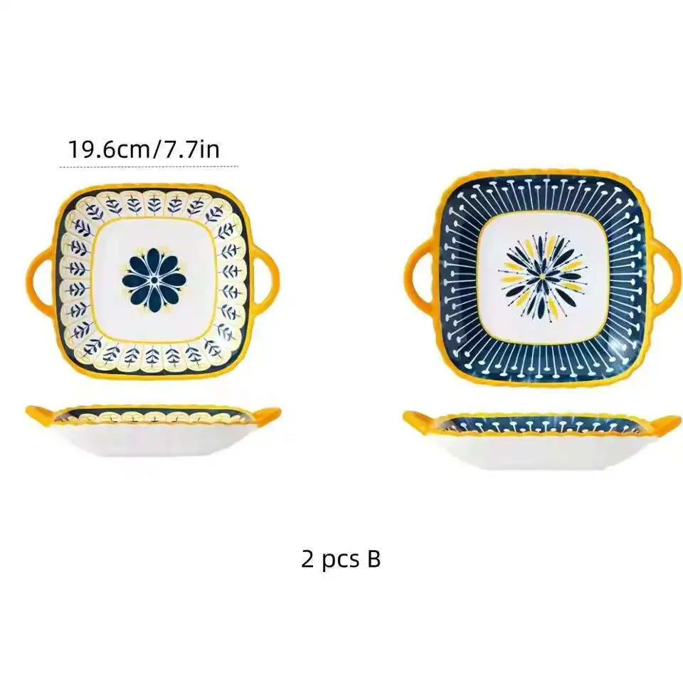 4 pcs ceramic 8-inch discs, Japanese dining table serving plates, relief craft salad pasta plates