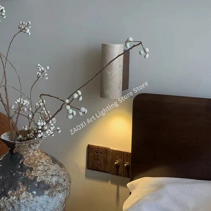Yellow Travertine Wall Lamp Vintage Design Wood Stone Sconce Light Hallway LED Lighting Fixture Bedroom Bedside Home Decor Light