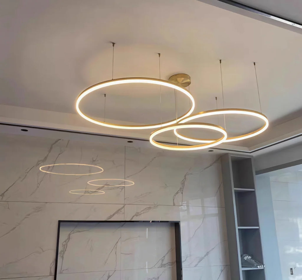 Modern LED Home Deco Chandelier Ring Light Circle Fixtures For Home Living Ceiling Pendant Lamp Gold Black Coffee Hanging Lamp