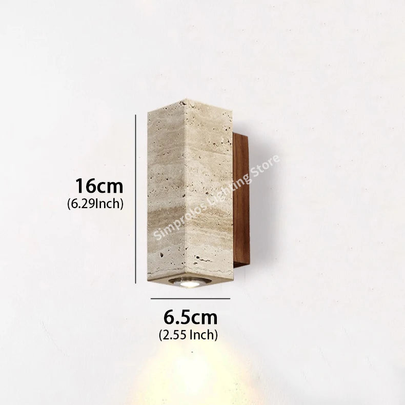 Yellow Travertine Wall Lamp Vintage Design Wood Stone Sconce Light Hallway LED Lighting Fixture Bedroom Bedside Home Decor Light