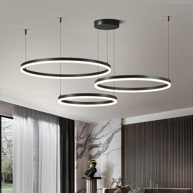 Modern LED Home Deco Chandelier Ring Light Circle Fixtures For Home Living Ceiling Pendant Lamp Gold Black Coffee Hanging Lamp