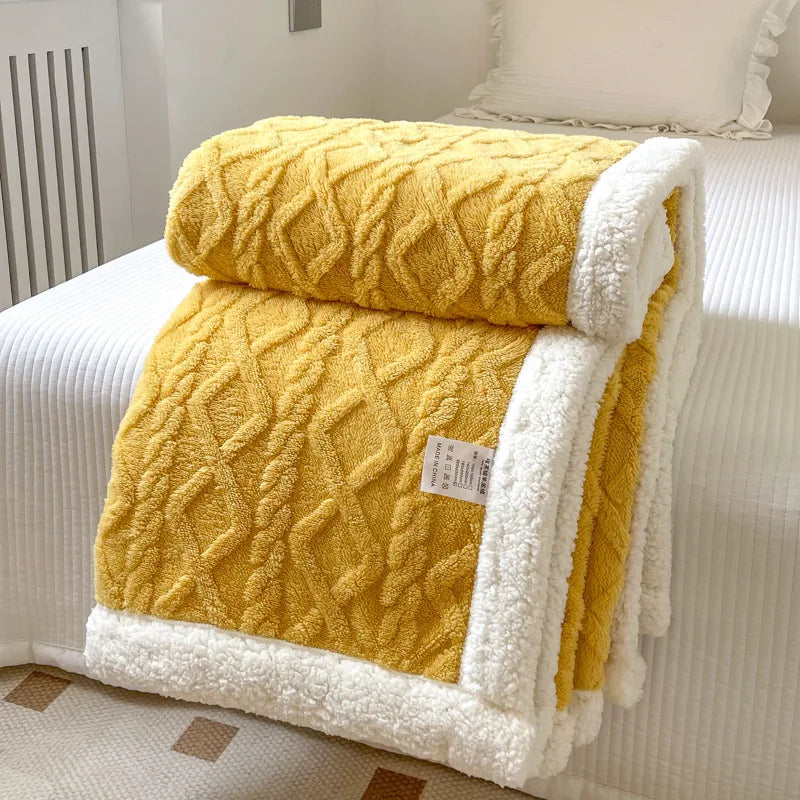 Double Layer Fleece Blanket Autumn Winter Thick Warm Office Nap Throw Blankets for Sofa Bed Single Double Soft Plush Comforter