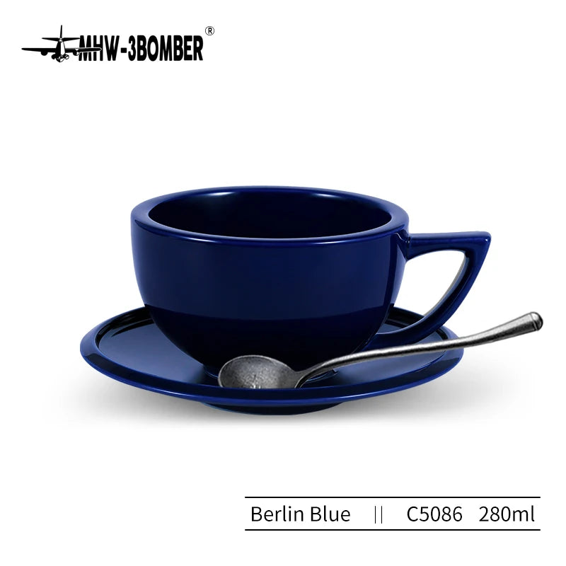 MHW-3BOMBER 280ml Ceramic Coffee Cup with Saucer & Spoon Set Art Latte Espresso Mug for Tea Cappuccino Home Kitchen Accessories