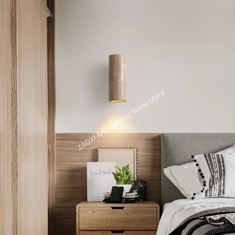 Yellow Travertine Wall Lamp Vintage Design Wood Stone Sconce Light Hallway LED Lighting Fixture Bedroom Bedside Home Decor Light