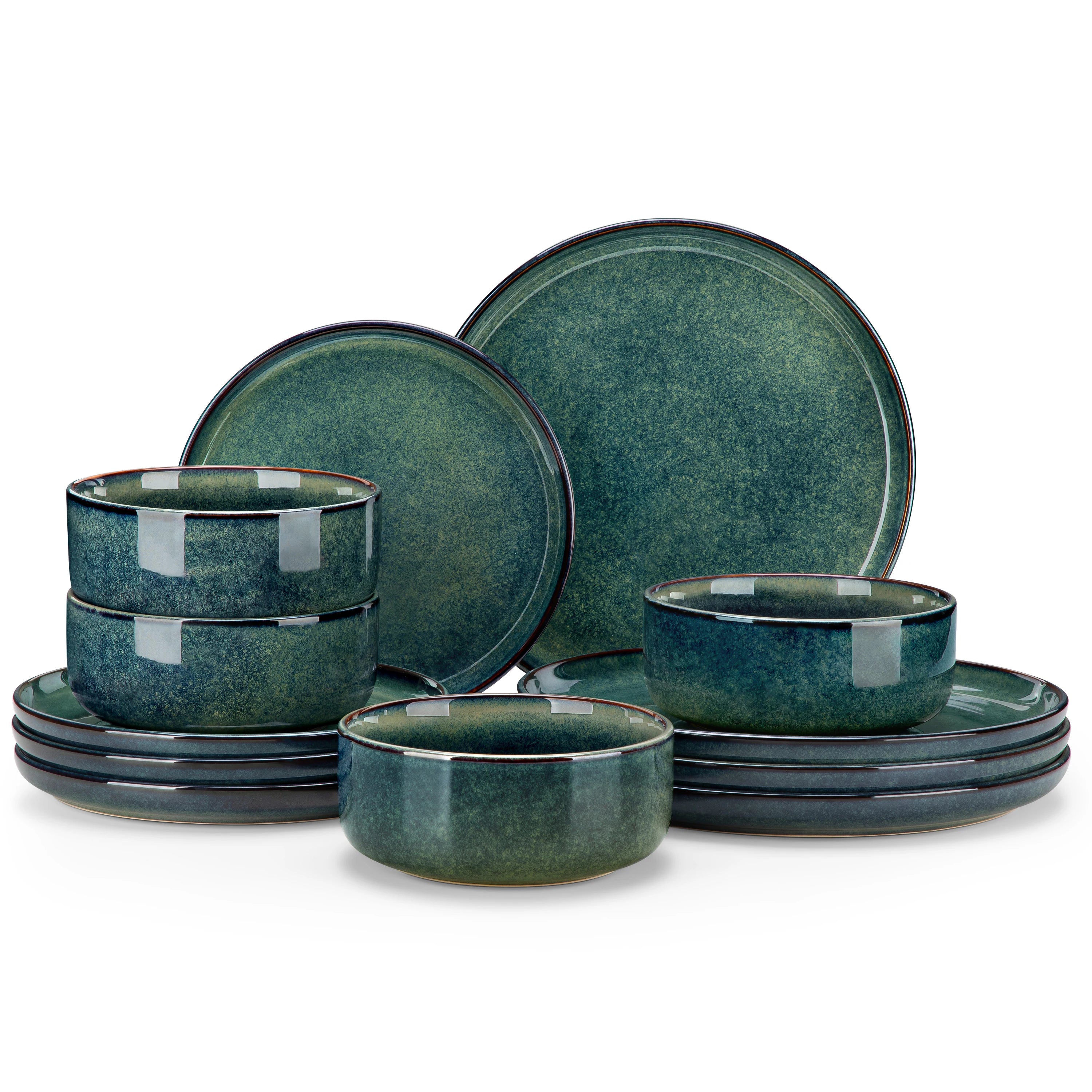 vancasso 12/18 Piece Green Reactive Glaze Dinnerware Set Scratch Resistant Stoneware Set with 4/6pcs Dinner plate/Dessert/Bowl