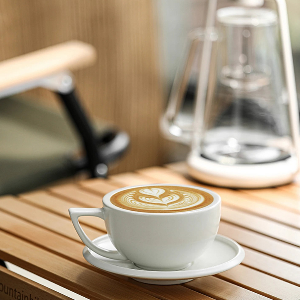 MHW-3BOMBER 280ml Ceramic Coffee Cup with Saucer & Spoon Set Art Latte Espresso Mug for Tea Cappuccino Home Kitchen Accessories