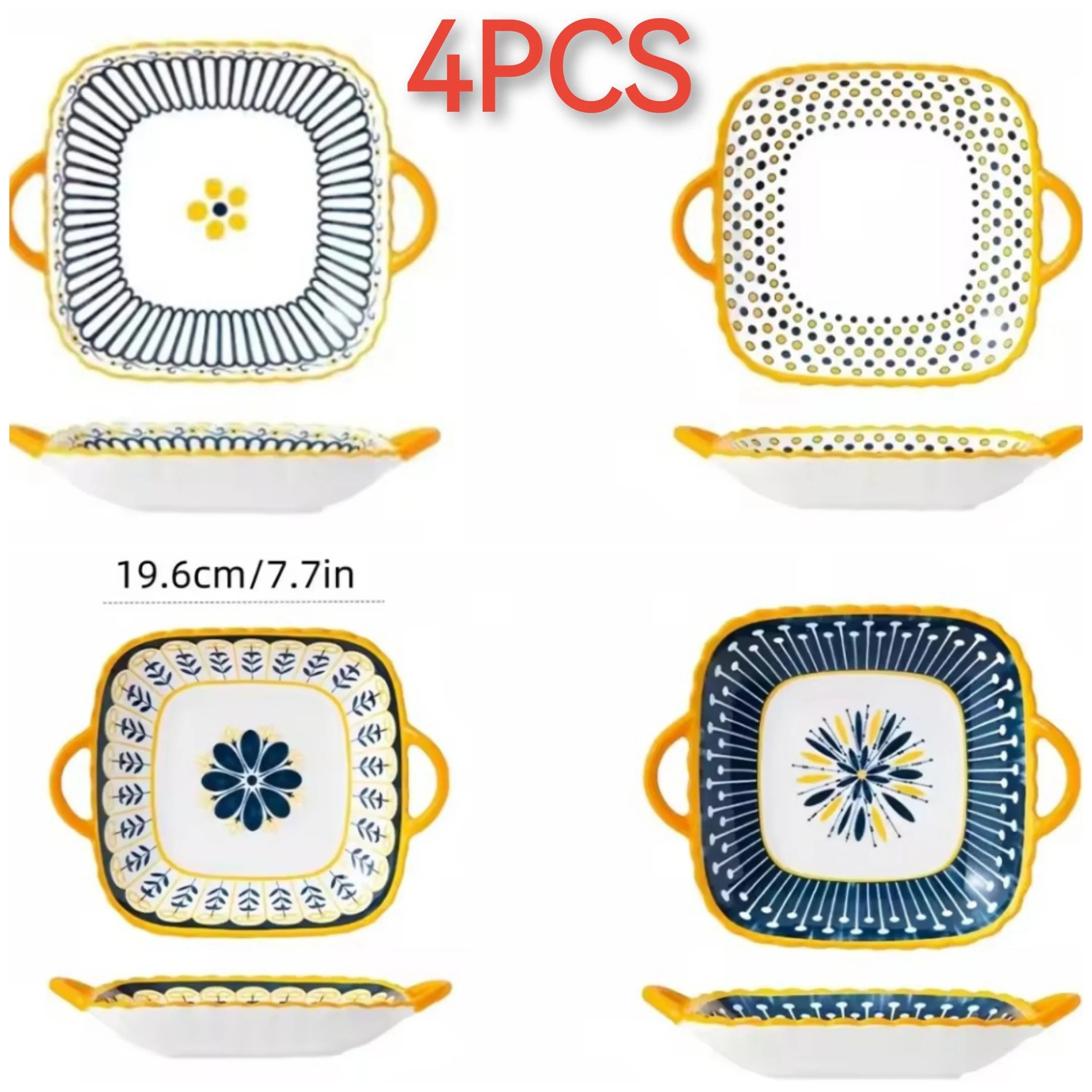 4 pcs ceramic 8-inch discs, Japanese dining table serving plates, relief craft salad pasta plates