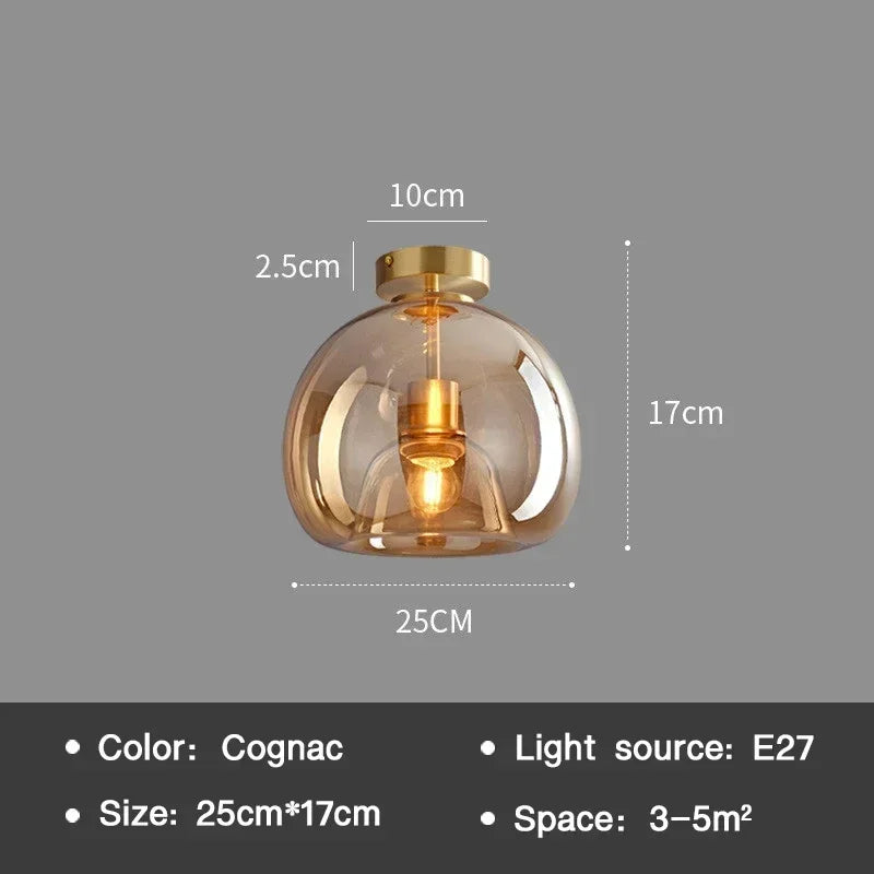 Modern Cognac Glass Ceiling Lamp for Living Dinning Room Aisle Restaurant Chandelier Creative Indoor Home Decor Lighting Fixture