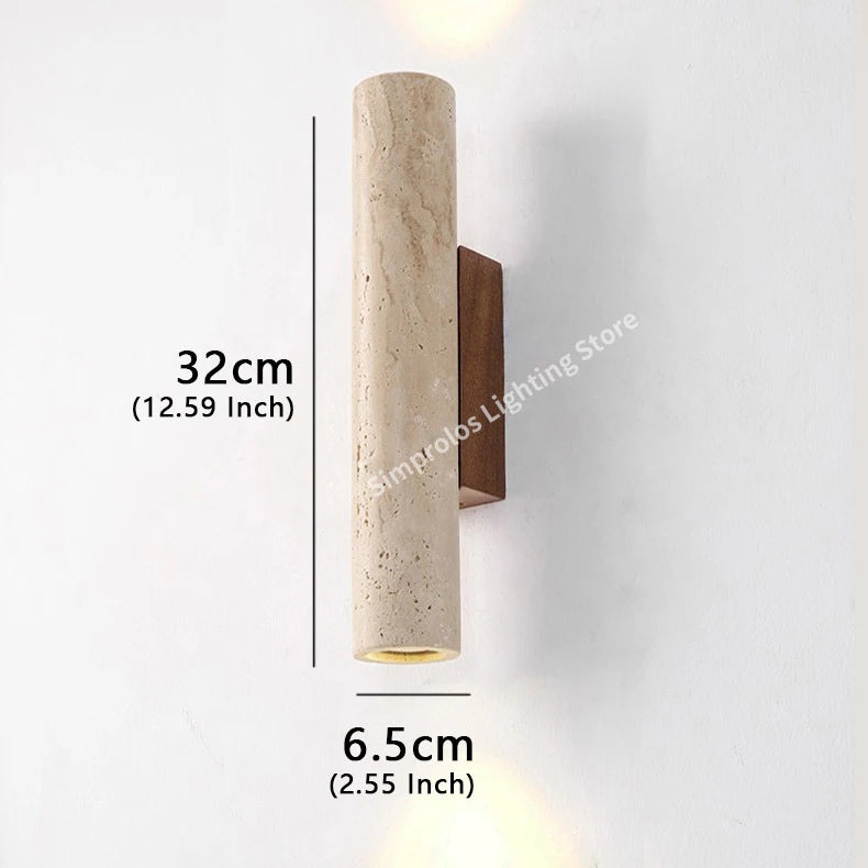 Yellow Travertine Wall Lamp Vintage Design Wood Stone Sconce Light Hallway LED Lighting Fixture Bedroom Bedside Home Decor Light