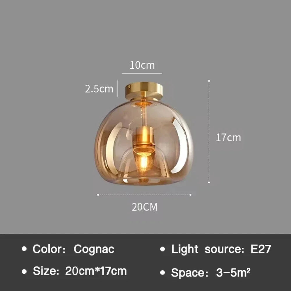 Modern Cognac Glass Ceiling Lamp for Living Dinning Room Aisle Restaurant Chandelier Creative Indoor Home Decor Lighting Fixture