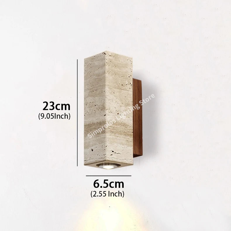 Yellow Travertine Wall Lamp Vintage Design Wood Stone Sconce Light Hallway LED Lighting Fixture Bedroom Bedside Home Decor Light