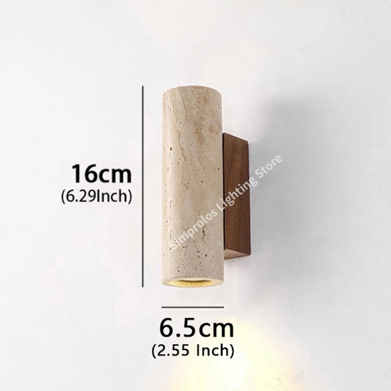 Yellow Travertine Wall Lamp Vintage Design Wood Stone Sconce Light Hallway LED Lighting Fixture Bedroom Bedside Home Decor Light