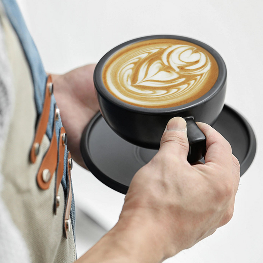 MHW-3BOMBER 280ml Ceramic Coffee Cup with Saucer & Spoon Set Art Latte Espresso Mug for Tea Cappuccino Home Kitchen Accessories