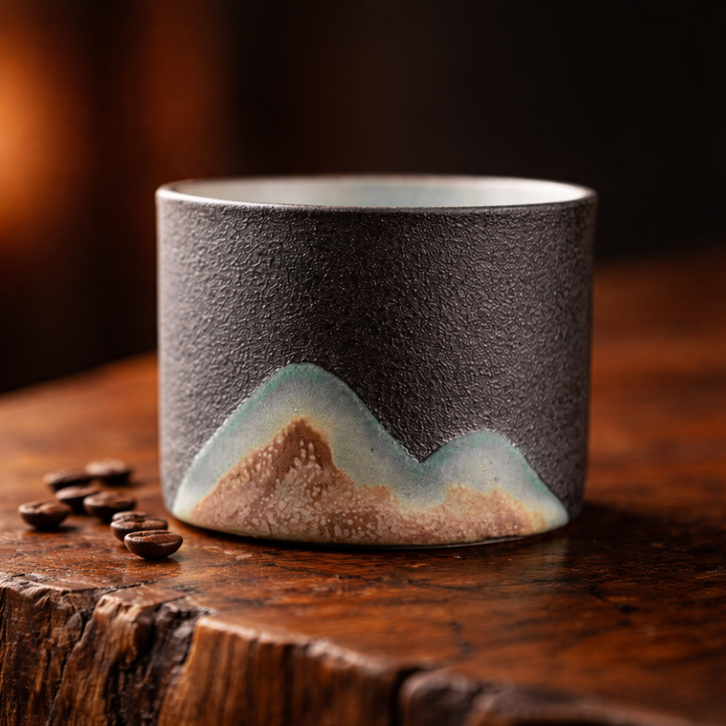 Ceramic retro coffee cup, office water cup, tea cup, wooden handle coffee cup, handmade tea coffee cup, birthday gift