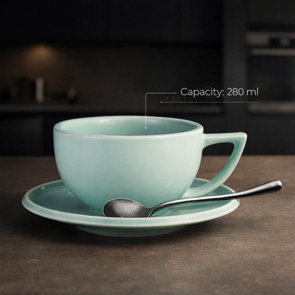 MHW-3BOMBER 280ml Ceramic Coffee Cup with Saucer & Spoon Set Art Latte Espresso Mug for Tea Cappuccino Home Kitchen Accessories