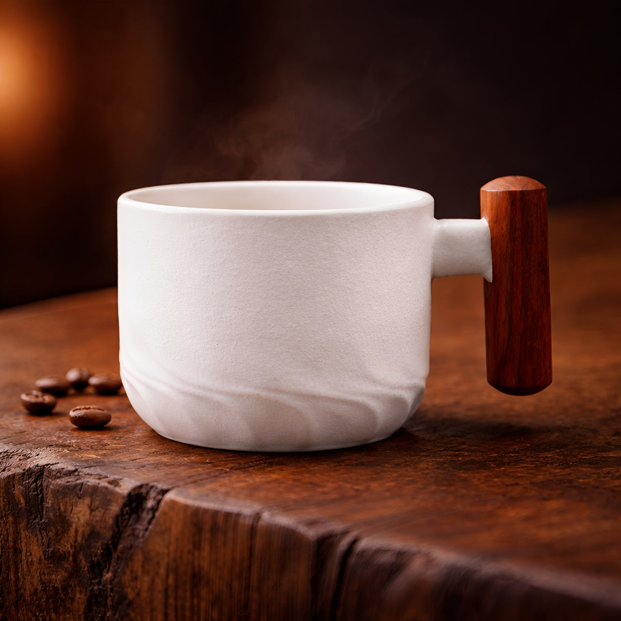 Ceramic retro coffee cup, office water cup, tea cup, wooden handle coffee cup, handmade tea coffee cup, birthday gift